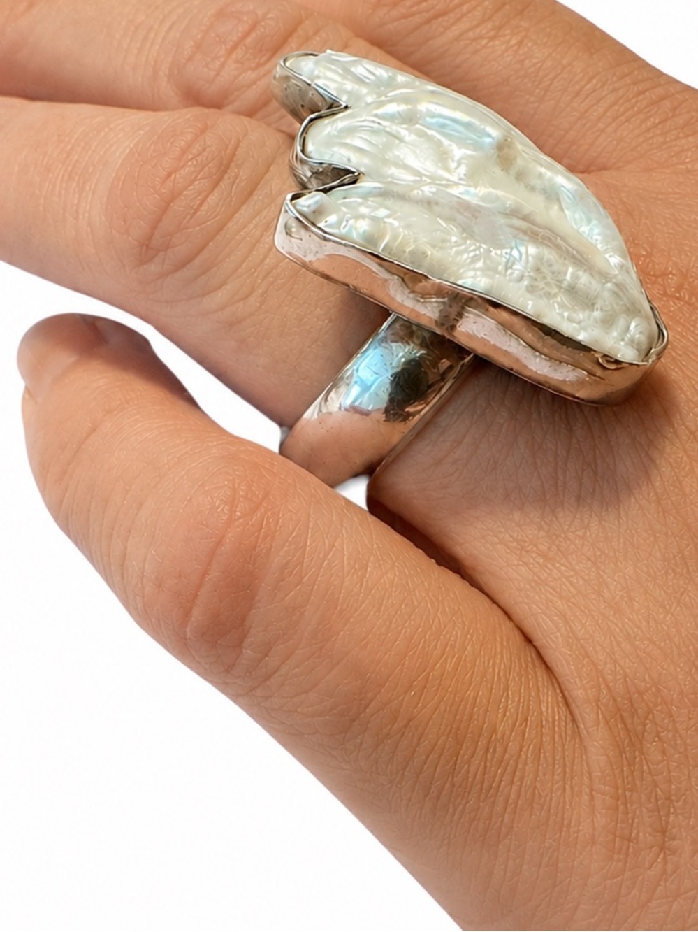 Charles Albert Sterling Silver Biwa Pearl Statement ring - Picture 3 of 5